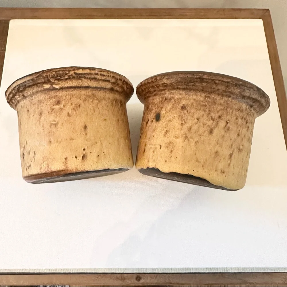 Handmade Ceramic Stoneware Pottery Bowls Votive Planter Set of 2 Brown Tan